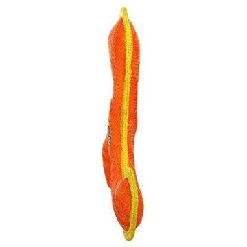 Orange and yellow dog toy on a white background