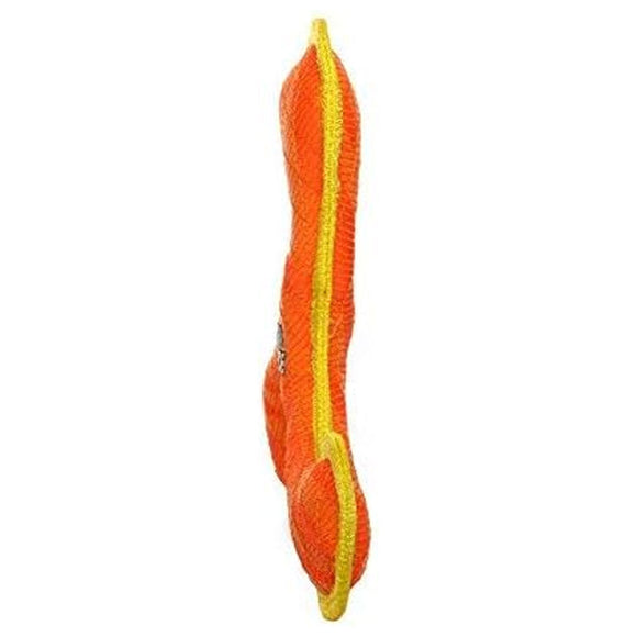Orange and yellow dog toy on a white background