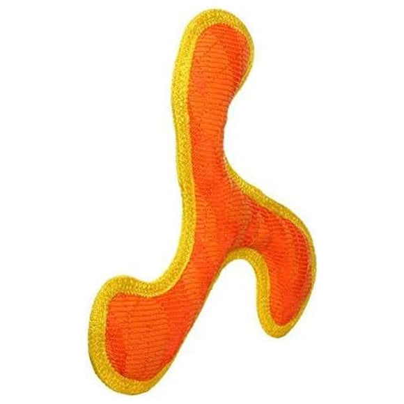 Orange and yellow dog toy on a white background