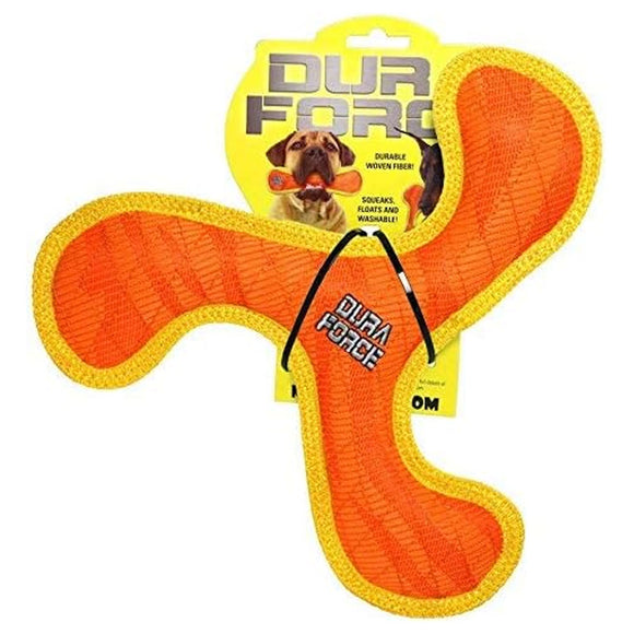 Orange dog toy with yellow edges on a white background, featuring the Dur Force brand.