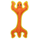 Orange and yellow toy shaped like a crab on a white background