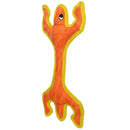 Orange and yellow dog toy shaped like a crab on a white background