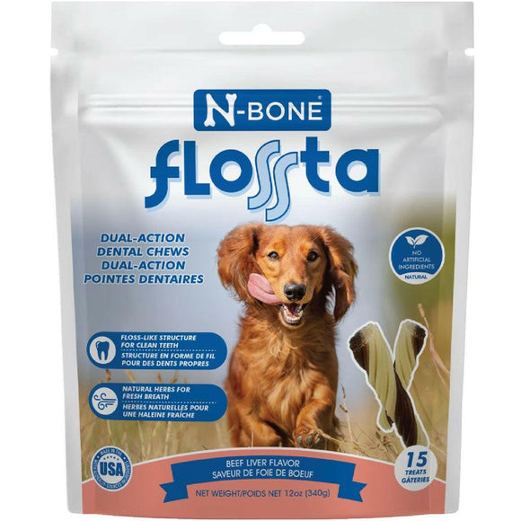 N-Bone FLOSSta Dual Action Beef Liver Flavor Dental Dog Chews 15 count