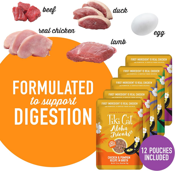 Tiki Cat Aloha Friends Chicken Grain-Free Wet Food For Cats Variety Pack (2.5 oz x 12 pouches)