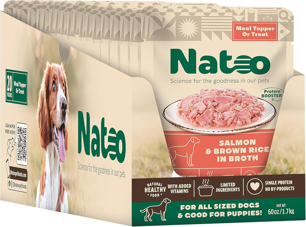 Natoo Meal Topper or Treat Salmon & Brown Rice in Broth Dog Food 20pk