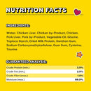 Nutrition facts label with ingredients and guaranteed analysis on a yellow background