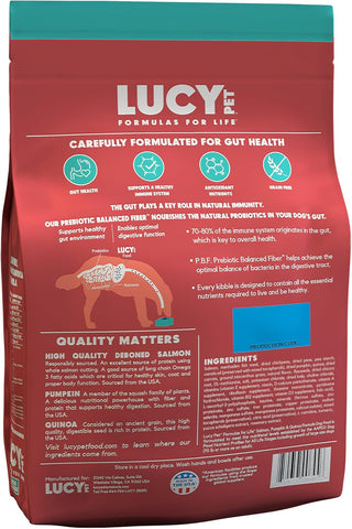 Lucy Pet Products Formulas for Life Grain-Free Salmon, Pumpkin & Quinoa Formula Dry Dog Food 4lb backside