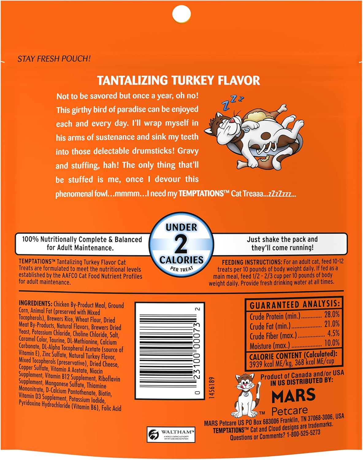 Temptations Classics Tantalizing Turkey Flavor Soft & Crunchy Treats for Cats, 16-oz backside