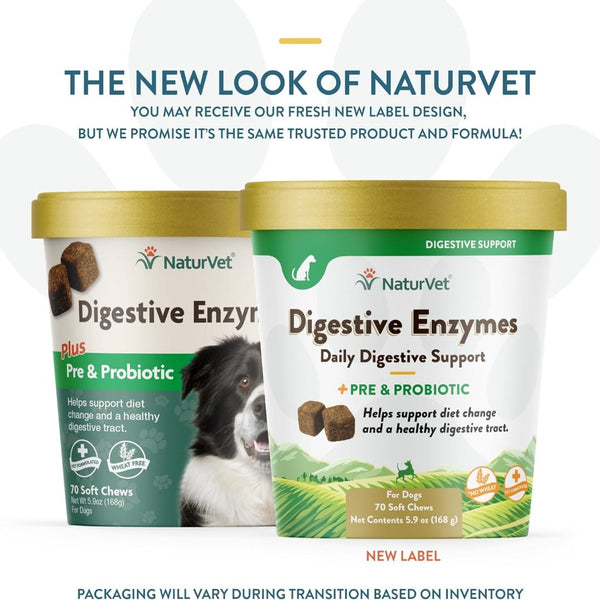 NaturVet Digestive Enzymes Soft Chews Daily Digestive Support with Pre & Probiotic for Dogs