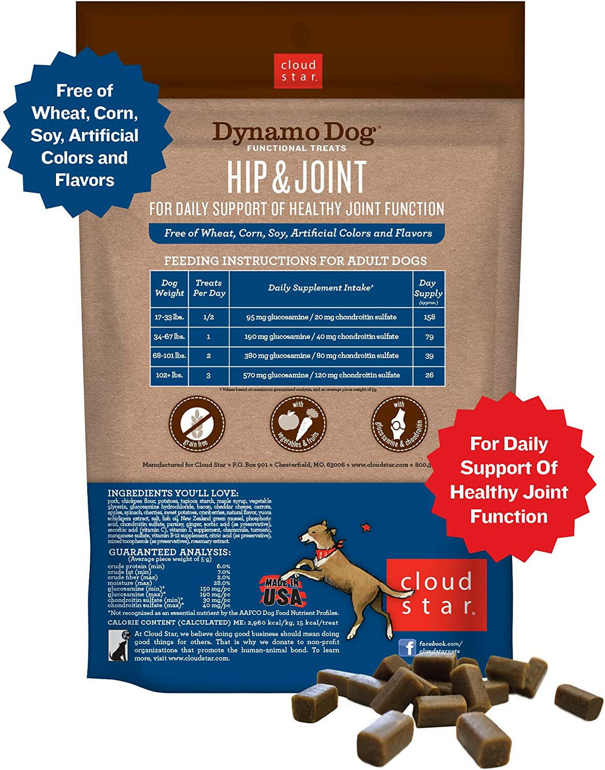 Cloud Star Dynamo Dog Functional Hip & Joint Bacon & Cheese Soft Chews