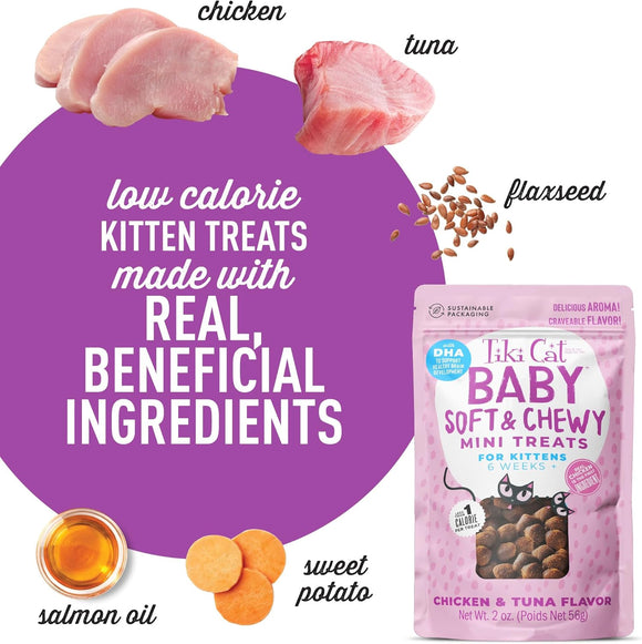 Tiki Cat Baby Soft & Chewy Chicken & Tuna Flavored Grain-Free Treats for Kittens 