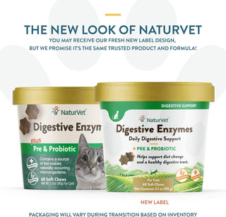 NaturVet Digestive Enzymes Soft Chews Daily Digestive Support with Pre & Probiotic for Cats