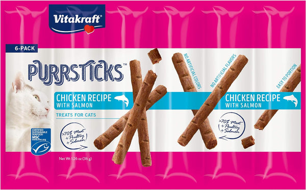 Vitakraft Purrsticks Chicken Recipe with Salmon Treat for Cats, 1.26-oz (6-pack)