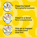 Instructions for using a cat product on a yellow background with cartoon cats and text.