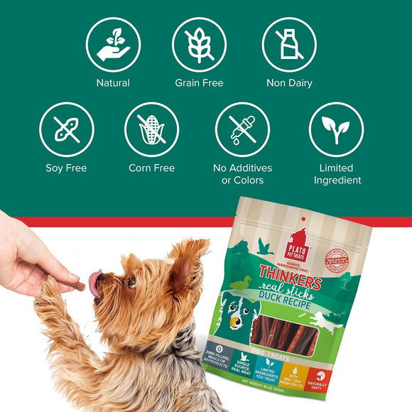 Plato Thinkes Real Duck Recipe Sticks Treats for Dogs