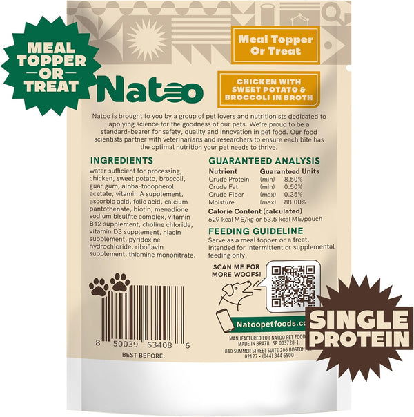 Natoo Meal Topper or Treat Chicken, Sweet Potato Broccoli in Broth Dog Food