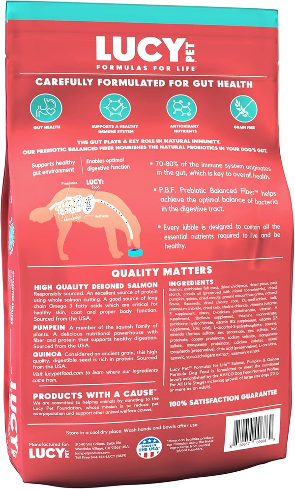 Lucy Pet Products Formulas for Life Grain-Free Salmon, Pumpkin & Quinoa Formula Dry Dog Food 12 lb backside