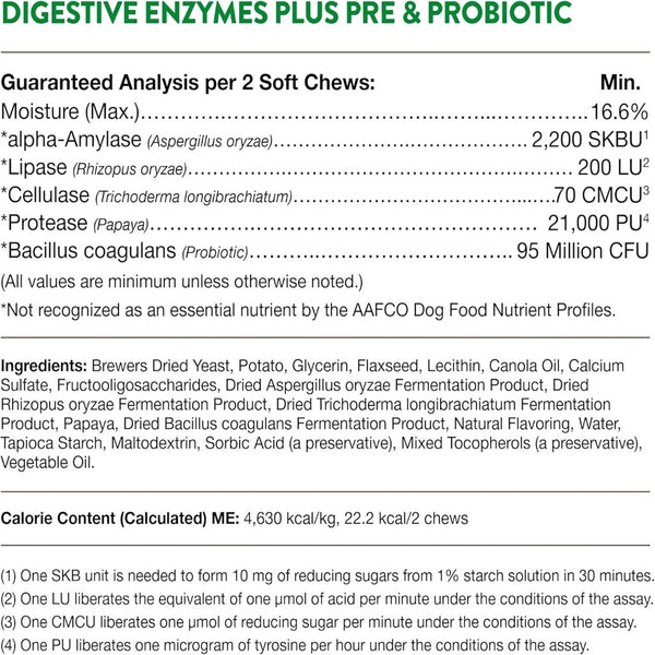 NaturVet Digestive Enzymes Soft Chews Daily Digestive Support with Pre & Probiotic for Dogs