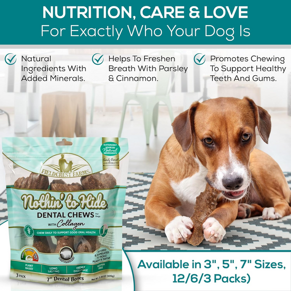 Fieldcrest Farms Nothin' to Hide Dental Bone Beef Dog Treat 3", 12 pack