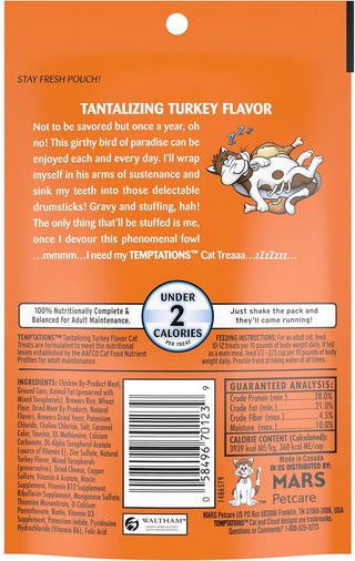 Temptations Classics Tantalizing Turkey Flavor Soft & Crunchy Treats for Cats, 3-oz backside