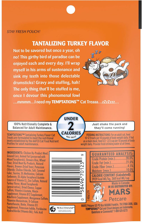 Temptations Classics Tantalizing Turkey Flavor Soft & Crunchy Treats for Cats, 3-oz backside