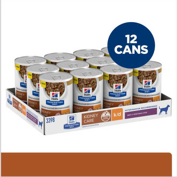 Hill's Prescription Diet k/d Kidney Care Beef & Vegetable Stew Canned Dog Food (12.5 oz x 12 cans)