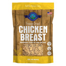 Package of freeze-dried chicken breast treats for pets on a wooden background