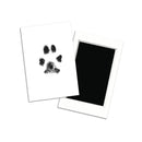 Two cards with black paw prints on a white background