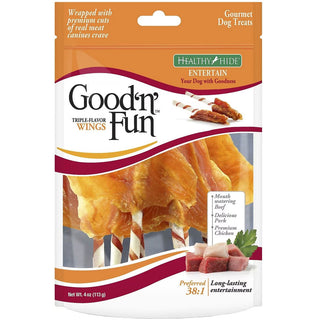 Good 'N' Fun Triple Flavor Wings Dog Treats, Beef, Pork & Chicken 4oz