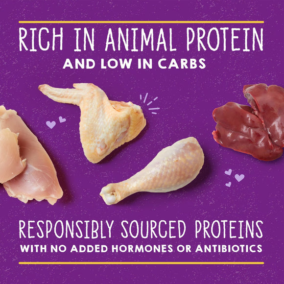 Protein-rich food items on a purple background with text about protein sources.
