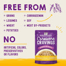 Stella & Chewy's Carnivore Cravings pet food package with allergen-free information on a yellow and purple background.