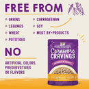 Stella & Chewy's Carnivore Cravings pet food package with health benefits text on a beige background