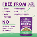 Stella & Chewy's Carnivore Cravings pet food package with allergen-free information on a light purple background.