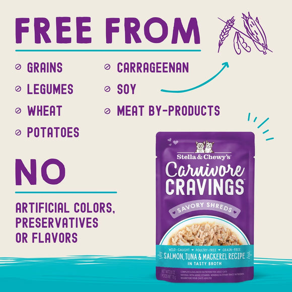 Stella & Chewy's Carnivore Cravings product with allergen-free and no additives information on a light background