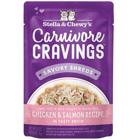 Stella & Chewy's Carnivore Cravings Savory Shreds pet food package on a white background