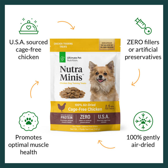 Ultimate Pet Nutrition Nutra Minis Air-Dried Chicken Dog Training Treats, 5-oz
