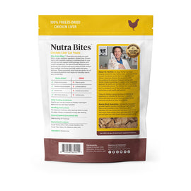 Back label of Ultimate Pet Nutrition Nutra Bites Freeze Dried Chicken Liver Cat Treats