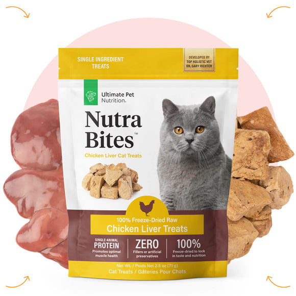 Ultimate Pet Nutrition Nutra Bites Freeze Dried Chicken Liver Cat Treats, 2.5-oz