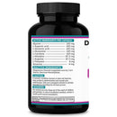 Black supplement bottle with detailed label on a white background