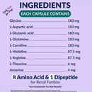 List of ingredients in capsules with their respective amounts on a purple background