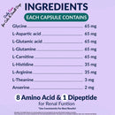 List of ingredients in capsules with their respective amounts on a purple background