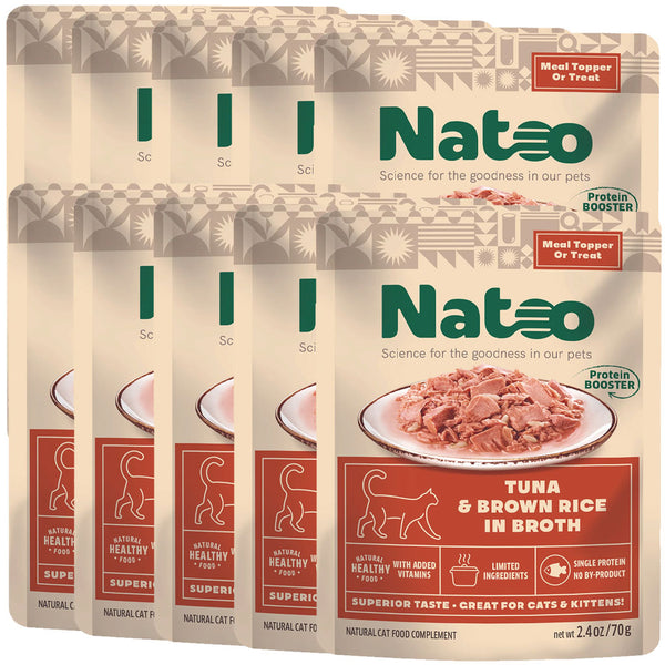 Natoo Meal Topper or Treat Tuna & Brown Rice in Broth Cat Food 10pk