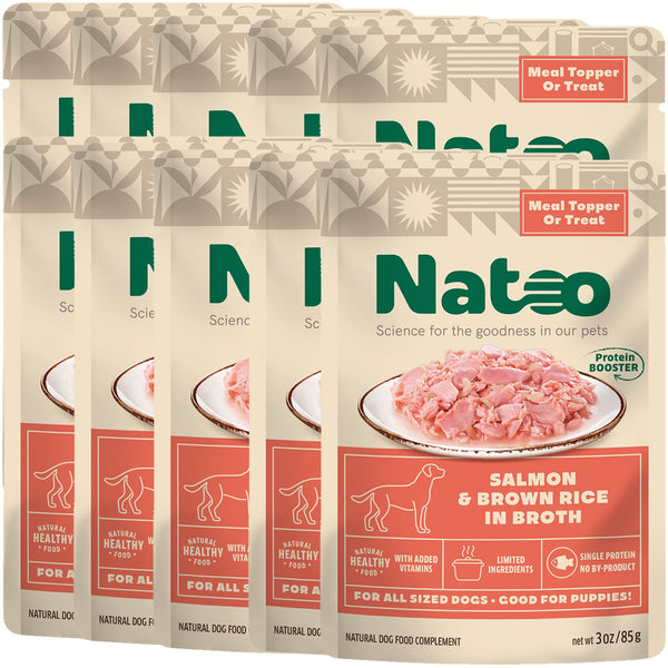 Natoo Meal Topper or Treat Salmon & Brown Rice in Broth Dog Food 10pk