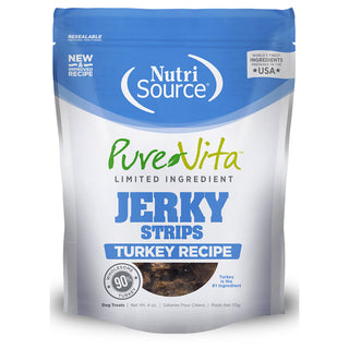 NutriSource PureVita LID Jerky Strips Turkey Recipe Dog Treats, 4-oz