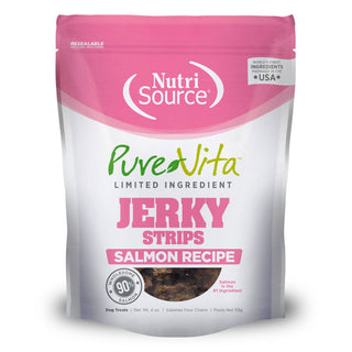 NutriSource PureVita LID Jerky Strips Dog Treats Salmon, 4-oz