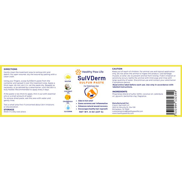 Healthy Paw Life SulVDerm Sulfur Paste for Dogs, Cats & Companion Animals, 8-oz