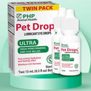 PHP Animal Health Pet Drop Lubricant Eye Drops twin pack on a green background