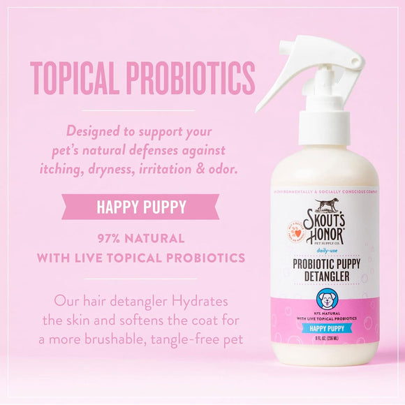 Skout's Honor Happy Puppy Probiotic Daily Use Dog Hair Detangler