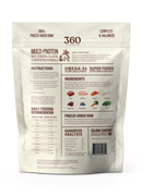Package of 360 Multi-Protein dog food with text and images on a white background