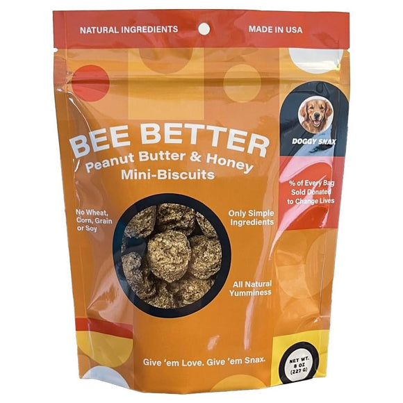 Bee Better Peanut Butter & Honey Mini Biscuits Dog Treats, 8-oz